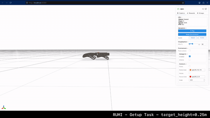 Rumi standup policy in simulation